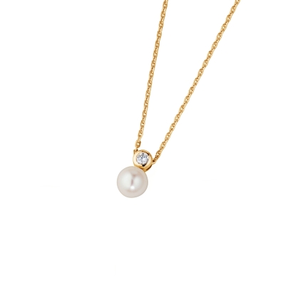 DOOSTI Zarte Halskette Perle 925/- Silber Gelbgold vergoldet