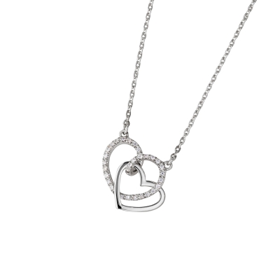 DOOSTI Zarte Halskette Herzen 925/- Silber rhodiniert