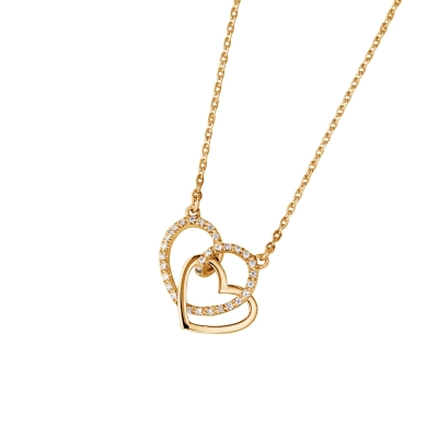 DOOSTI Zarte Halskette Herzen 925/- Silber Gelbgold vergoldet