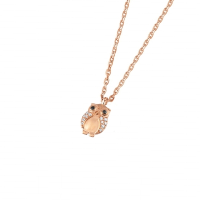 DOOSTI Zarte Halskette Eule 925/- Silber Rosegold vergoldet