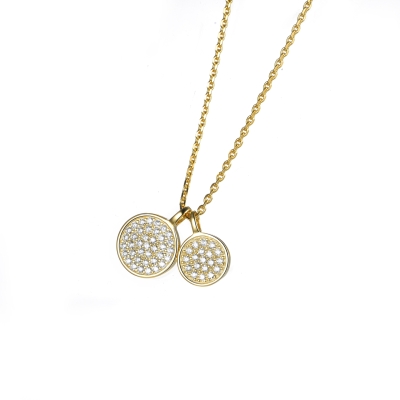 DOOSTI Damen Halskette mit zwei Anhängern 925/- Silber Gelbgold vergoldet