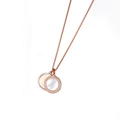 DOOSTI Damen Halskette mit zwei Anhängern 925/- Silber Rosegold vergoldet - inkl. Gratis Gravur