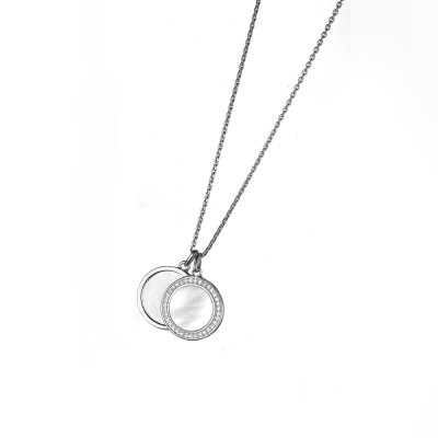 DOOSTI Damen Halskette mit zwei Anhängern 925/- Silber rhodiniert - inkl. Gratis Gravur